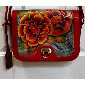 (EUC) Anuschka, Leather, Hand-Made & Painted, Phython Blooms, Crossbody/Shoulder